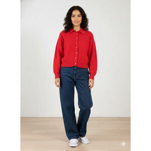 Vintage Cardigan Angora rabbit, Wool Red preppy Japan Classic Sz-40 fits S/M